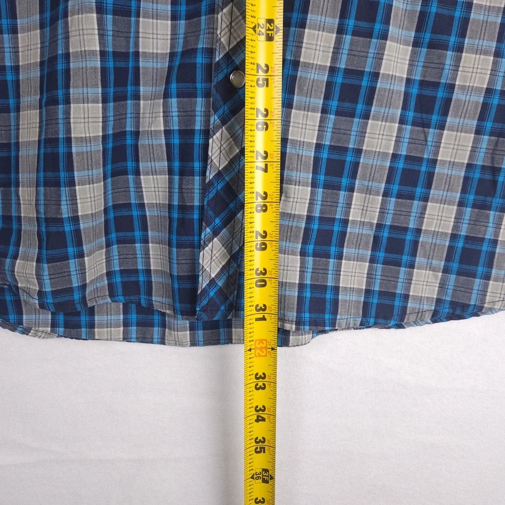 Vintage Wrangler‎ Wrancher Pearl Snap Shirt XL Blue Plaid Short Sleeve Western - Picture 8 of 8